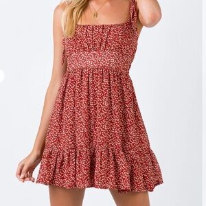 Princess Polly Floral Red Summer Mini Dress with Tie-able Straps, Size 8